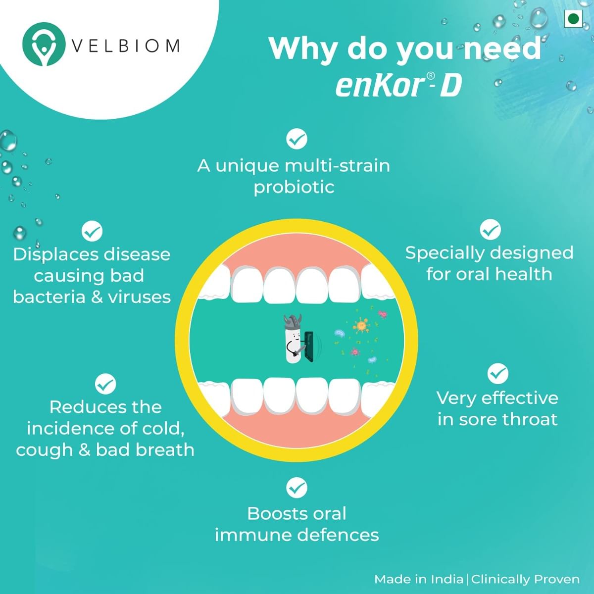 Velbiom enKorD Immunity Boosting Daily Probiotic for Oral Health