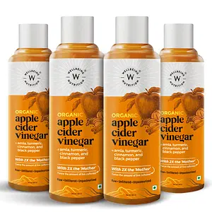 Wellbeing Nutrition USDA Organic Himalayan Apple Cider Vinegar (2X Mother) with Amla (Vitamin C for Immunity), Turmeric, Cinnamon & Black Pepper | Raw, Unfiltered, Unpasteurized - 500ml (Pack of 4)