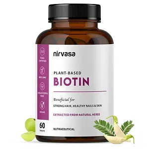 Nirvasa Plant Based Biotin Tablets, for Hair Growth and Improve Skin and Nails, enriched with Sesbania Extract, Pomegranate Extract, Bamboo Shoot Extract, Lycopene 10% and many more botanical extracts,  Vegeterian Tablet, (1 x 60 Tablets)