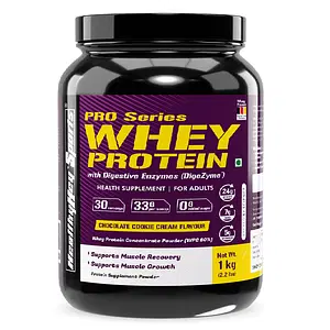 HealthyHey Sports Whey Protein Concentrate (Produced in Germany) - 80% Protein with Digestive Enzymes - 1 kg) (Chocolate Cookie Cream, 1 kg)