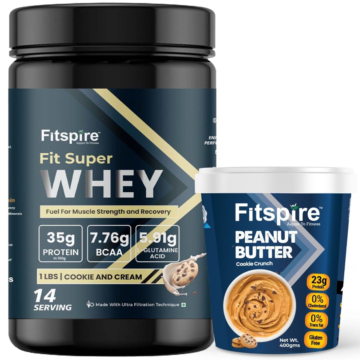 

Fitspire Fit Super Cookies & Cream Whey Protein 1 lb + Cookie CrunchPeanut Butter 400g Combo