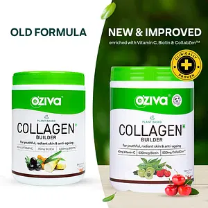Oziva Plant Based Collagen Builder 250g | Berry Orange Flavour | Vitamin C | Biotin | Collabzen | Skin | Anti Ageing