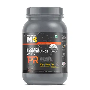 MuscleBlaze Biozyme Performance Whey Protein PR (Chocolate Fudge, 1 kg / 2.2 lb) with 30 g Protein, 3 g Creatine Monohydrate & 50 mg AstraGin®, Clinically Tested 50% Higher Protein Absorption & US Patent Filed EAF®