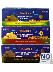 TruVitals 5 Millets Jaggery + Ragi Cashew Choco Chip + Bajra Cranberry Cookies (Combo)- Po1
