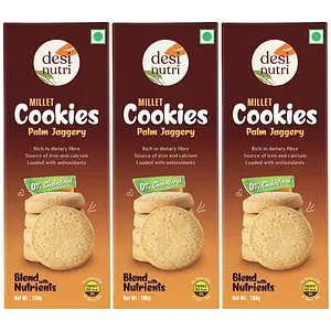 Desi Nutri Palm Jaggery Cookies Pack Of 3 | No Maida, Preservatives & Additives, 100 g each | Wholesome Taste & Nutrition | Flavourful & Delicious | Rich in Calcium | Pack of 3-100 gms each - 300 gms