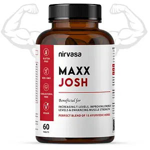 Nirvasa Maxx Josh Tablet, for Stamina, Performance and boosts T-Level in men, enriched with Ashwagandha, Safed Musli, Kaunch Beej and Many more Herbs, Easy to swallow, Allergan Free Tablet, 1B (1 X 60 Tablets)