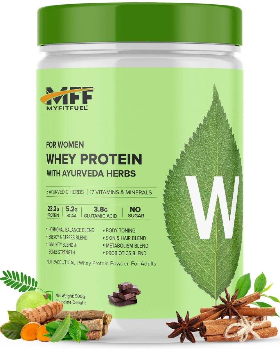 

MyFitFuel Women Clean Whey Protein with Ayurveda Herbs & Multivitamins. For Hormonal Balance, Metabolism, Energy, Skin & Hair Health (500g, Chocola...