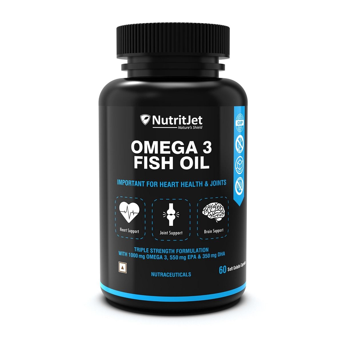 

NutritJet Omega 3 Fish Oil 1000mg High Strength with 550 mg EPA and 350 mg DHA – 60 Capsule