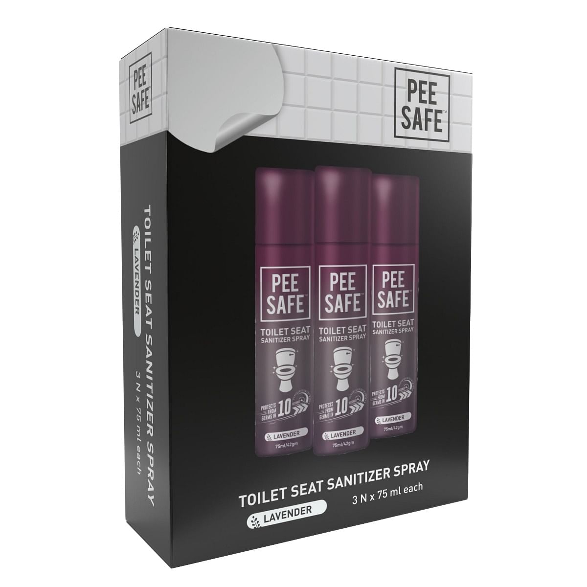 

Pee Safe Toilet Seat Sanitizer Spray - 75 ml (Pack of 3, Lavender)