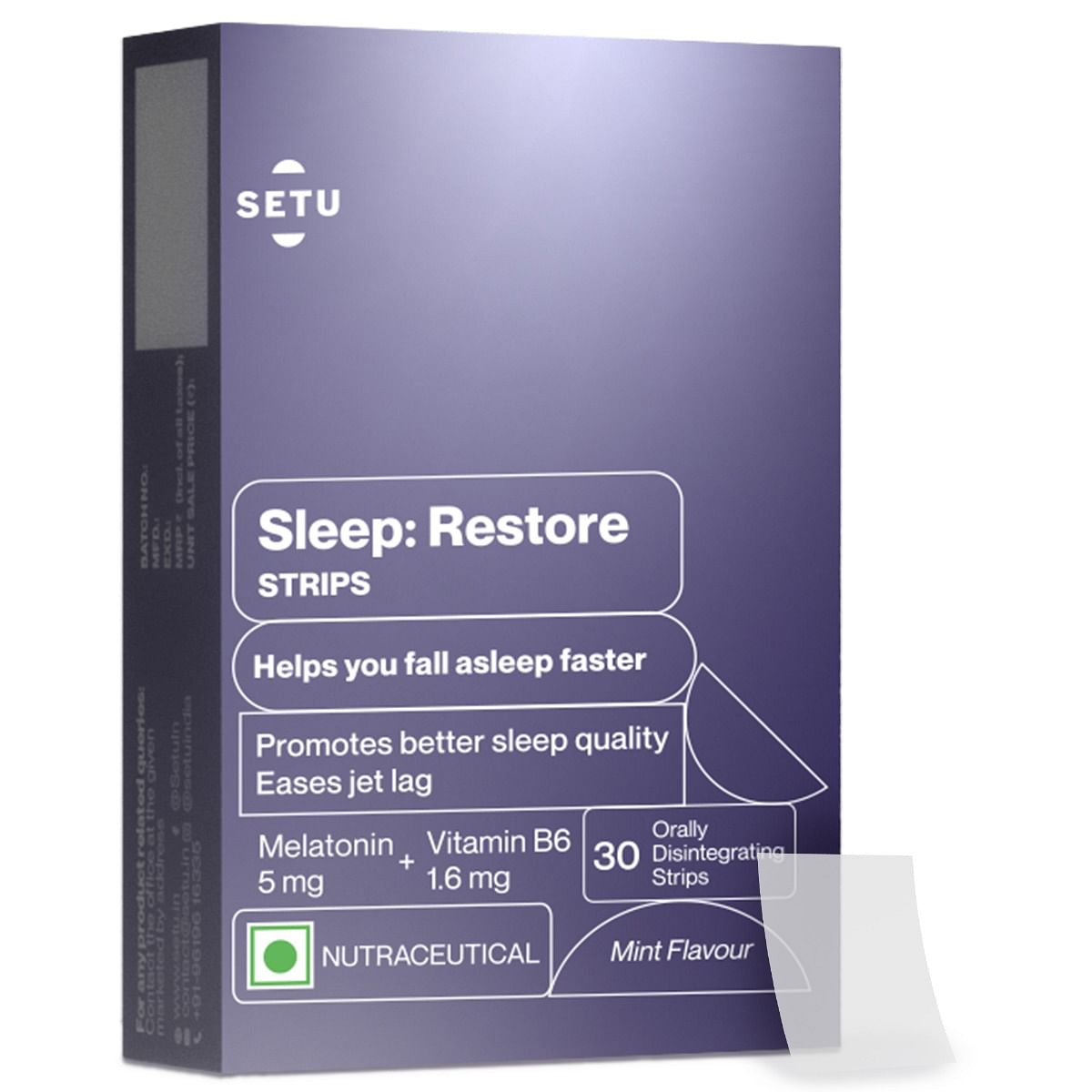 

Setu Sleep Restore Melatonin 5mg - 30 Orally Dissolving Strips (Pack of 1) | Plant Based 5 mg Melatonin | Promotes Relaxation & Sleep, Eases Jet La...