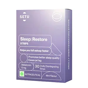 Setu Sleep Restore Melatonin 5mg - 30 Orally Dissolving Strips | Plant Based 5 mg Melatonin | Promotes Relaxation & Sleep, Eases Jet Lag Strain, Non-Habit Forming | Tasty Mint Flavor