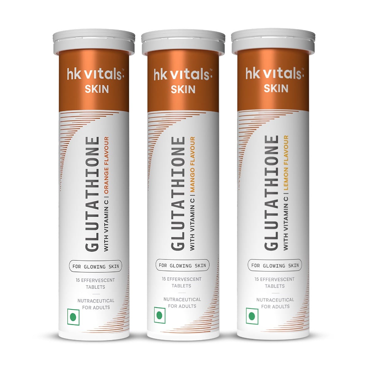 

hk vitals Glutathione (Orange, Lemon, Mango, 15 Effervescent Tablets) | L-Glutathione Tablets with Vitamin C & E | For Skin Glow & Hydration (Pack ...