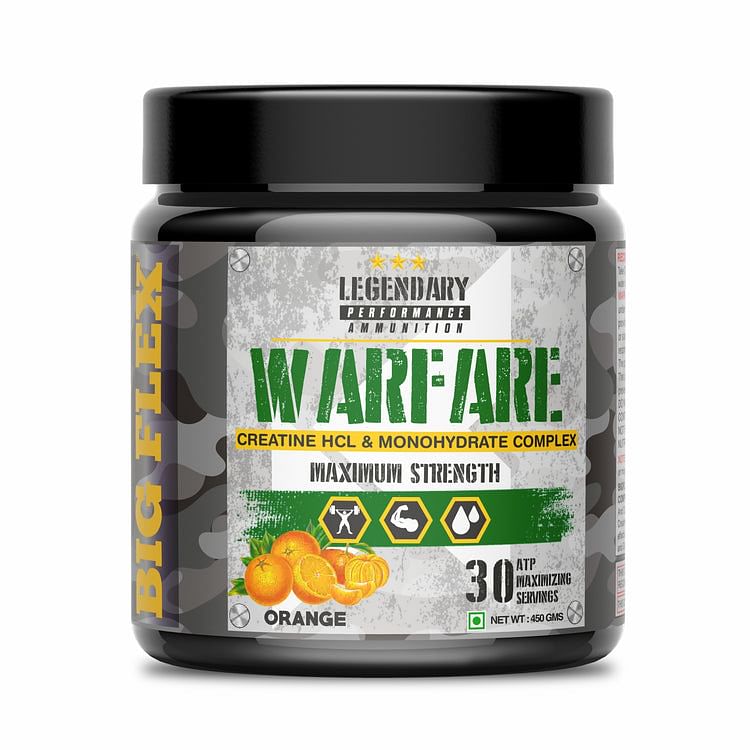 

Big Flex Warfare Creatine, 3g Citrulline Malate , 2g Creatine Hcl, 1g Creatine Monohydrate 450 g - 30 servings - Orange Flavour