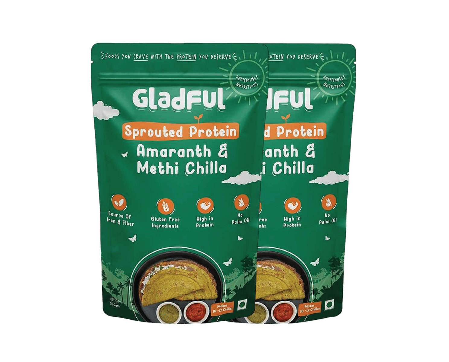 

Gladful Sprouted Chilla Methi Moong and Amaranth Instant Mix | 200g | Pack of 2