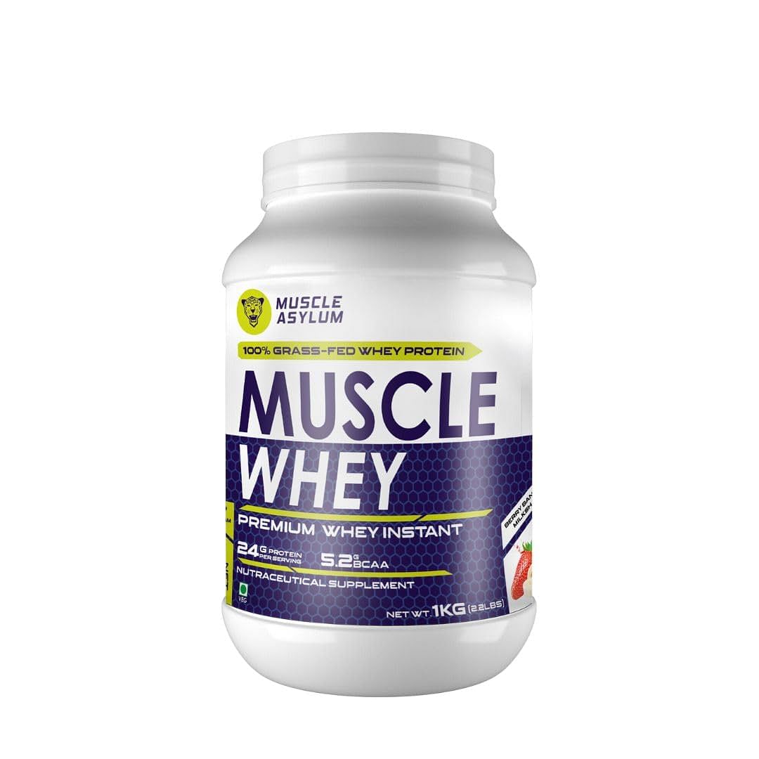 

Muscle Asylum Premium Whey Protein 24g Protein, 5.2 Bcaa (Berry Banana Milkshake) - 1kg - 25 Servings