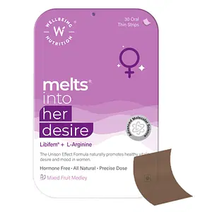 Wellbeing Nutrition Melts Her Desire | Female Libido Booster to Increase Drive, Stamina and Energy | Libifem®, L-Arginine, Ashwagandha & Vitamin E  (30 Oral Strips) 