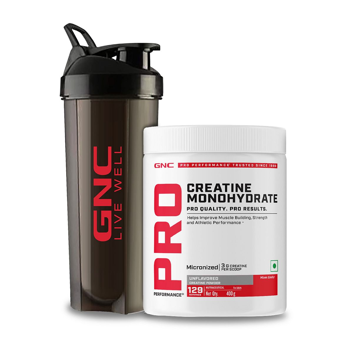 

GNC Creatine Monohydrate With Black Shaker (750ml)| 400gm| Unflavoured| Boosts Athletic Performance | Fuels Skeletal Muscles | Supports Intense Wor...