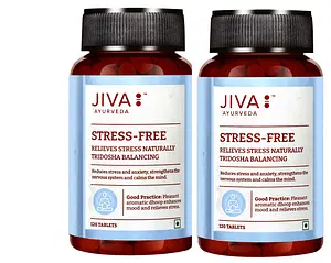 Jiva Ayurveda Stress-Free Tablets | Effective Ayurvedic Treatment for Stress & Anxiety | De-Stress |120 Tablets | Pack of 2