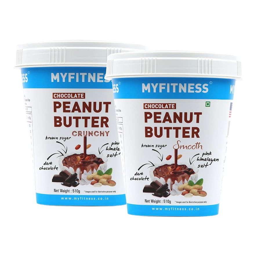 

MYFITNESS Chocolate Peanut Butter Smooth 510gm and Chocolate Peanut Butter Crunchy 510gm Combo | 22g Protein | Tasty & Healthy Nut Butter Spread | ...