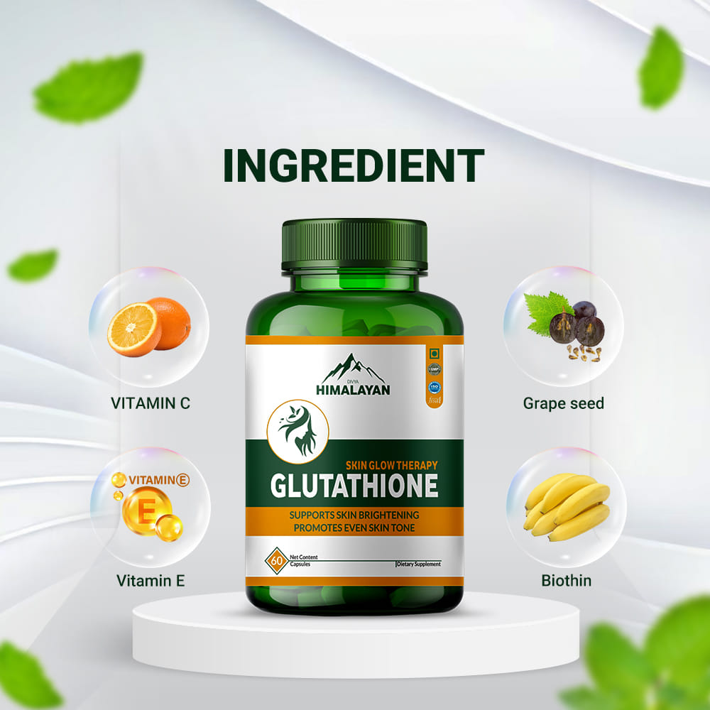 Divya Himalayan L- Glutathione Reduced | 60 Capsules | Vitamin C Vitamin E  & Grapeseed Extract | Hair | Nail | Skin