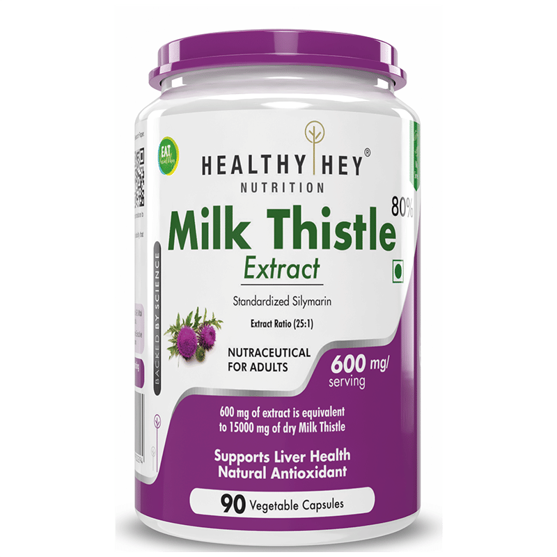 

HealthyHey Milk Thistle Extract 600 mg, 90 Vegetable Capsules - 25:1 (Silymarin Marianum) - Milk Thistle Supplement