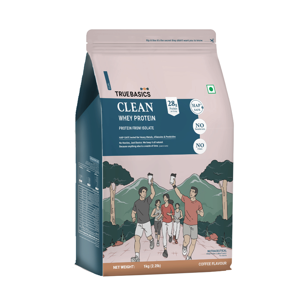 

TrueBasics Clean Whey 100% Protein Isolate Powder | 28g Protein | Trustified Gold Certified (Coffee, 1kg)