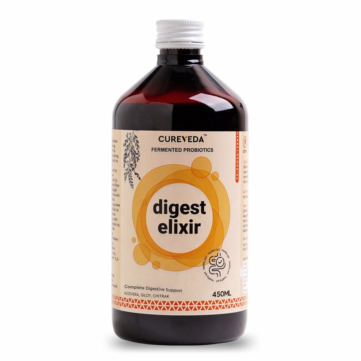 

Cureveda Digest Elixir Herbal Syrup, Ayurvedic Tonic for Detox, Enrich with Aloe Vera and Chitrak (450 ml)