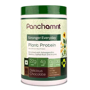 Panchamrit Vegan Plant Protein, 1kg | Helps Build Lean Muscle, Faster Recovery & Easy to Digest | Pea & Brown Rice protein blend with Ayurvedic herbs | 22g Protein & 4g BCAA | Chocolate Flavour