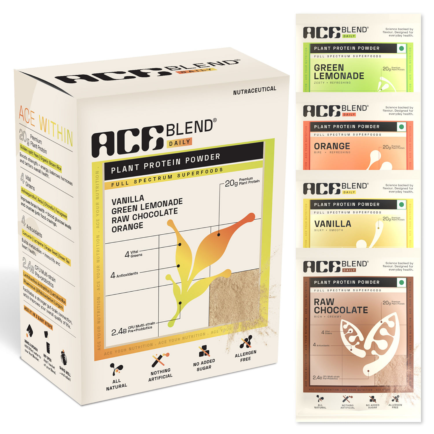 

Ace Blend DAILY, 20G Complete Vegan Plant Protein Powder & Superfoods, Blended for Men & Women, Gut Friendly, Daily Protein, Complete Greens, Antio...