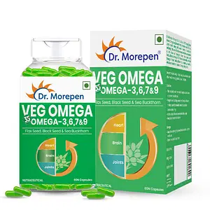 DR. MOREPEN Omega 3 6 7 9 Vegetarian Capsules 500mg | Flax Seed, Black Seed & Sea Buckthorn | 100% Safe & Natural| Natural Dietary Supplement - 60 Veg Capsules