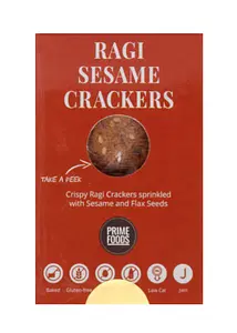 Prime Foods Ragi Sesame Flaxers with Sesame and Flax Seeds | Baked | Jain | Vegan Snack | Rich in Fiber | Healthy Cracker | 80 Grams Each - Pack of 1