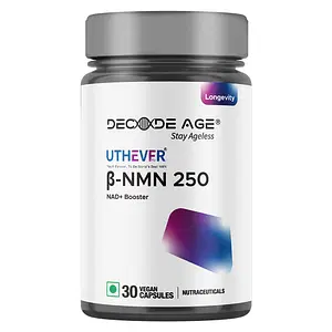 Decode Age NMN UTHEVER 250 World’s Most Trusted| Ultra-Pure | Slow Down Aging | Cellular Repair | Boost NAD+ | Improve Muscle Strength | Neurological function | Heart health (30 Capsules)