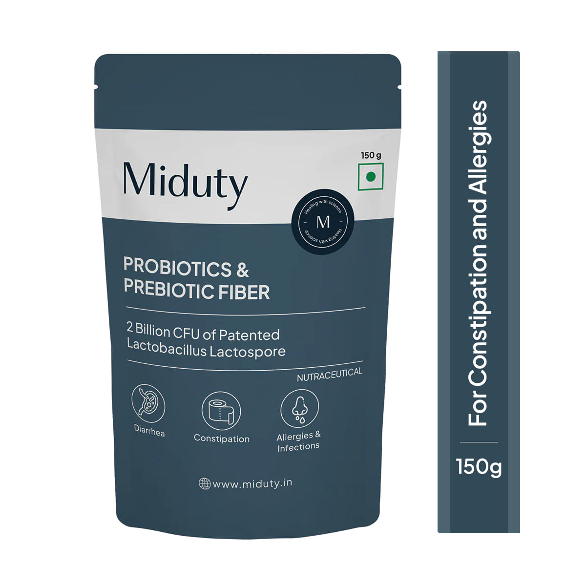 

Miduty Probiotics & Prebiotics Fiber - Gut Health - Skin Issues - Patented Lacto Baccilus - 150g