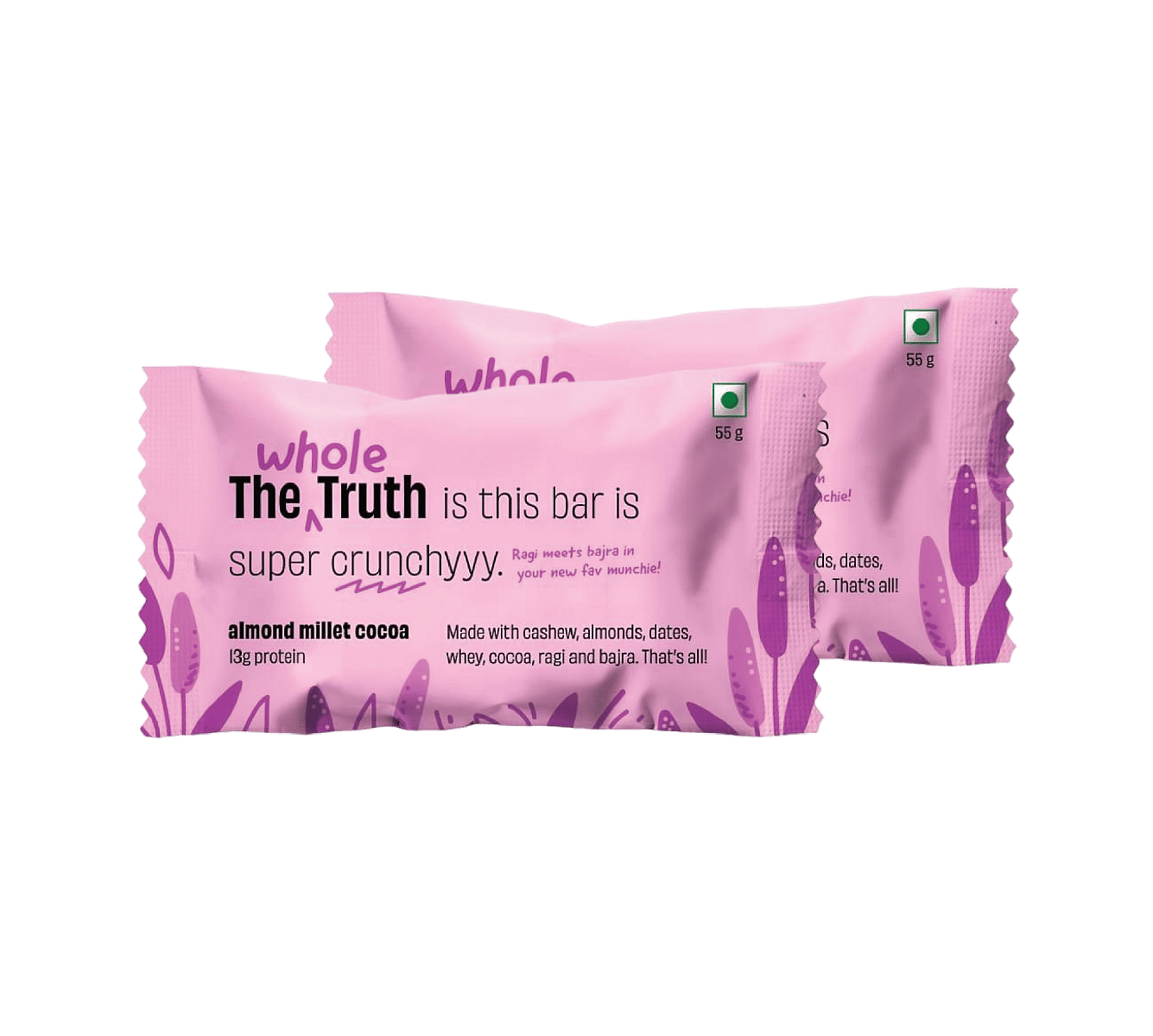 

The Whole Truth | 13g Protein Bar | Almond Millet Cocoa | 6 Bars x 55g | No Refined Sugar | No Added Flavours | No Preservatives | Pack of 2