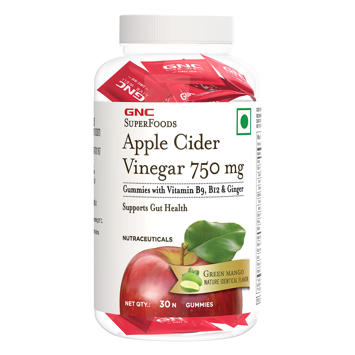 

GNC Apple Cider Vinegar Gummies | Weight Loss Support | Healthy Gut & Digestion | With Inulin, Ginger, Vitamin B9 & B12 | Green Mango Flavor - 30 G...