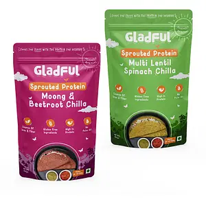 Gladful Sprouted Chilla Beetroot and Spinach Lentils Instant Mix Combo (Pack of 2) - 400 gms