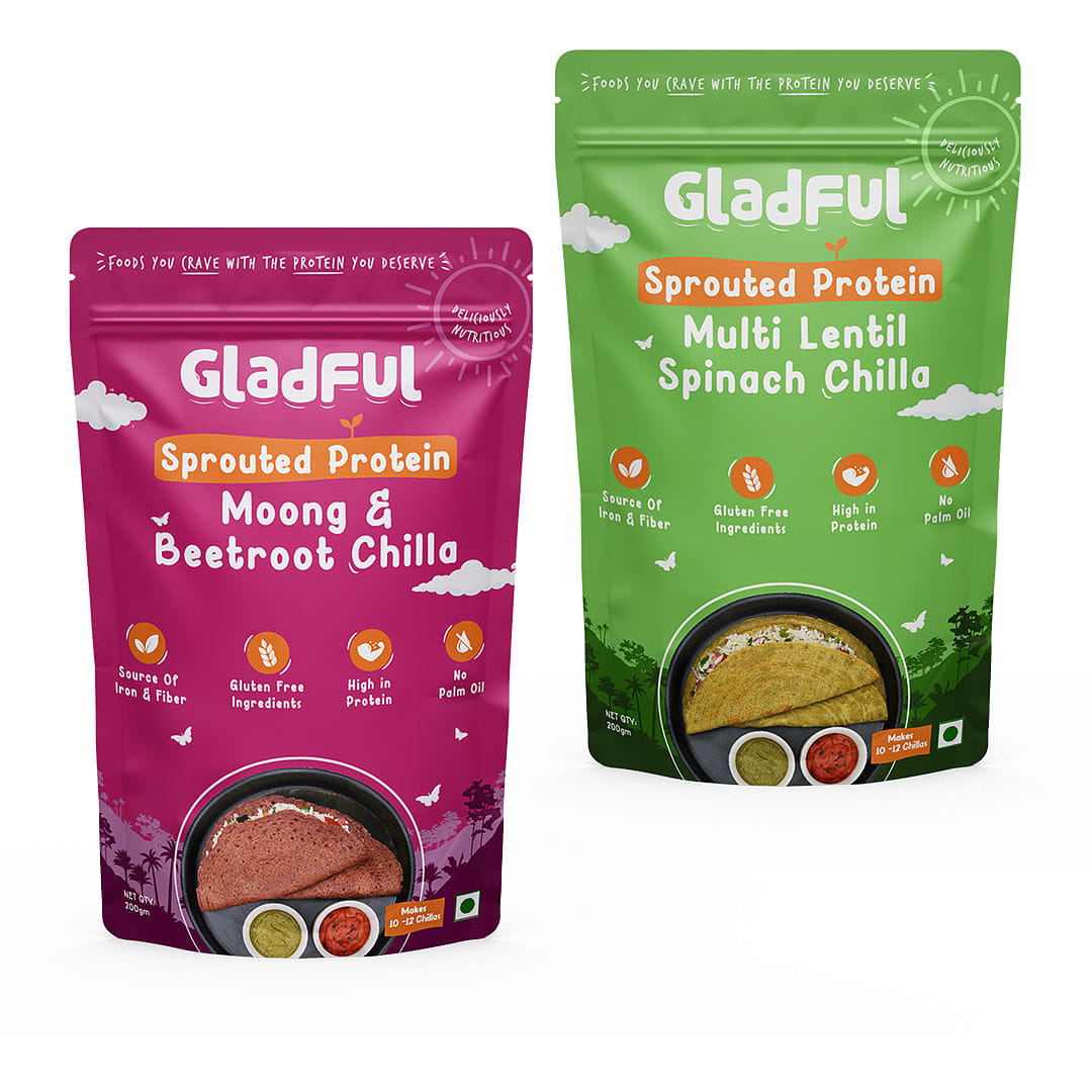Gladful Sprouted Chilla Beetroot and Spinach Lentils Instant Mix Combo - (400g each)