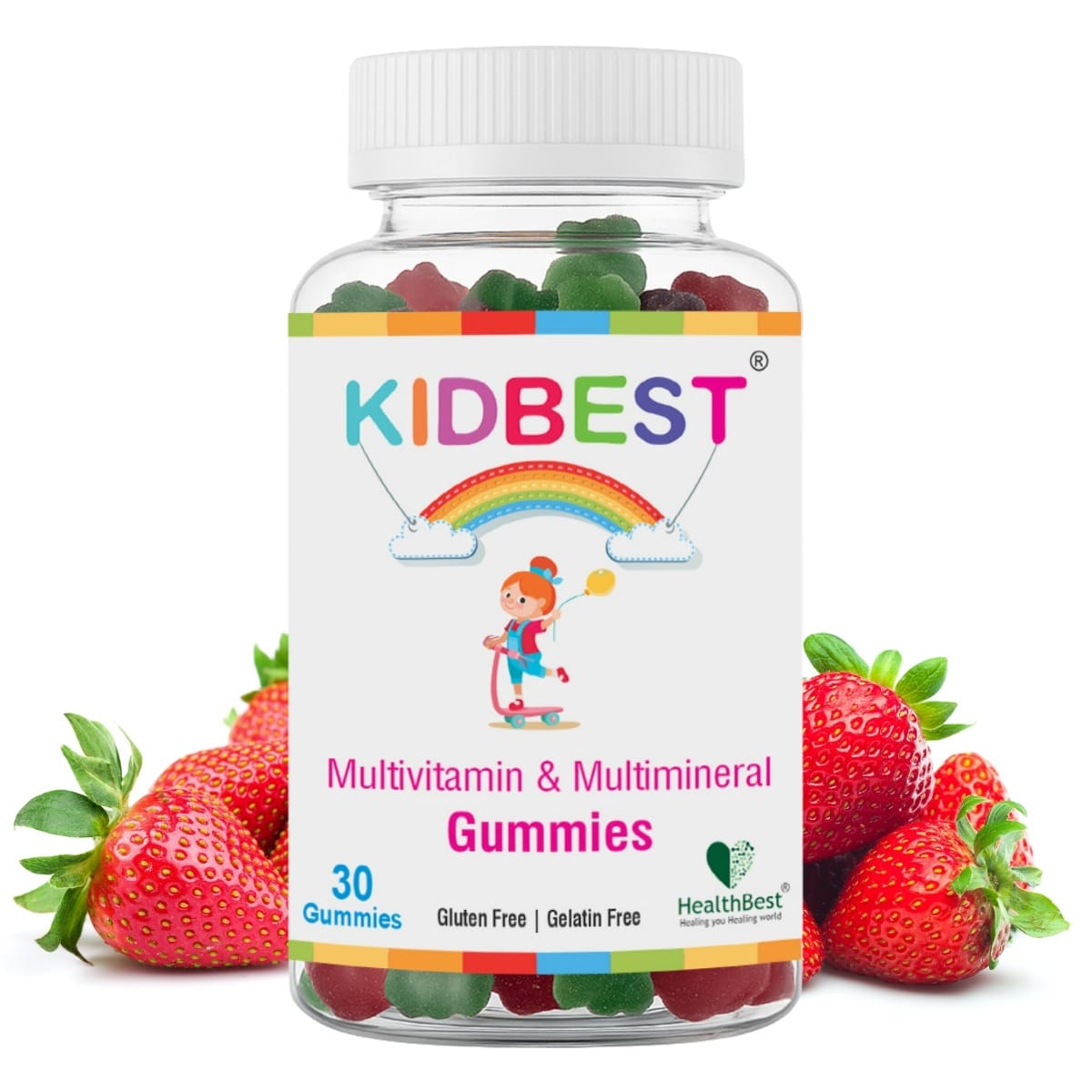 

HealthBest Kidbest Multivitamin & Multimineral Gummies Healthy Immunity Probiotics Antioxidants Vitamin A, Sodium, Vitamin C, Iodine Kids Gummies 3...
