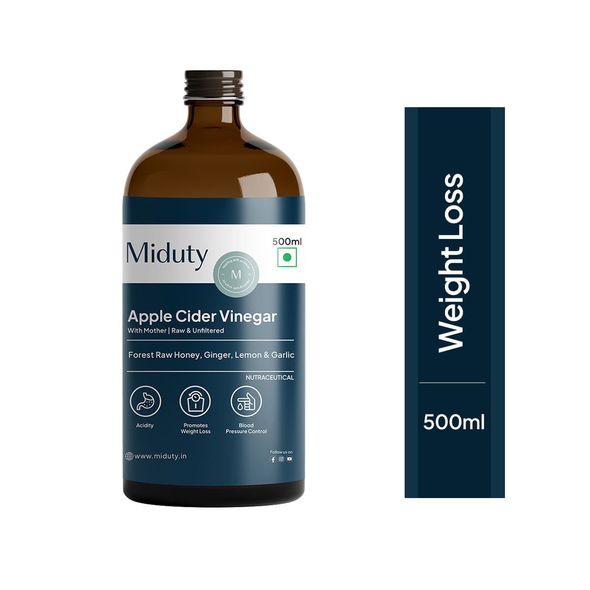 

Miduty Apple Cider Vinegar-Raw Honey Lemon Garlic Ginger-Weight Loss-ACV with Mother Vinegar -500ML