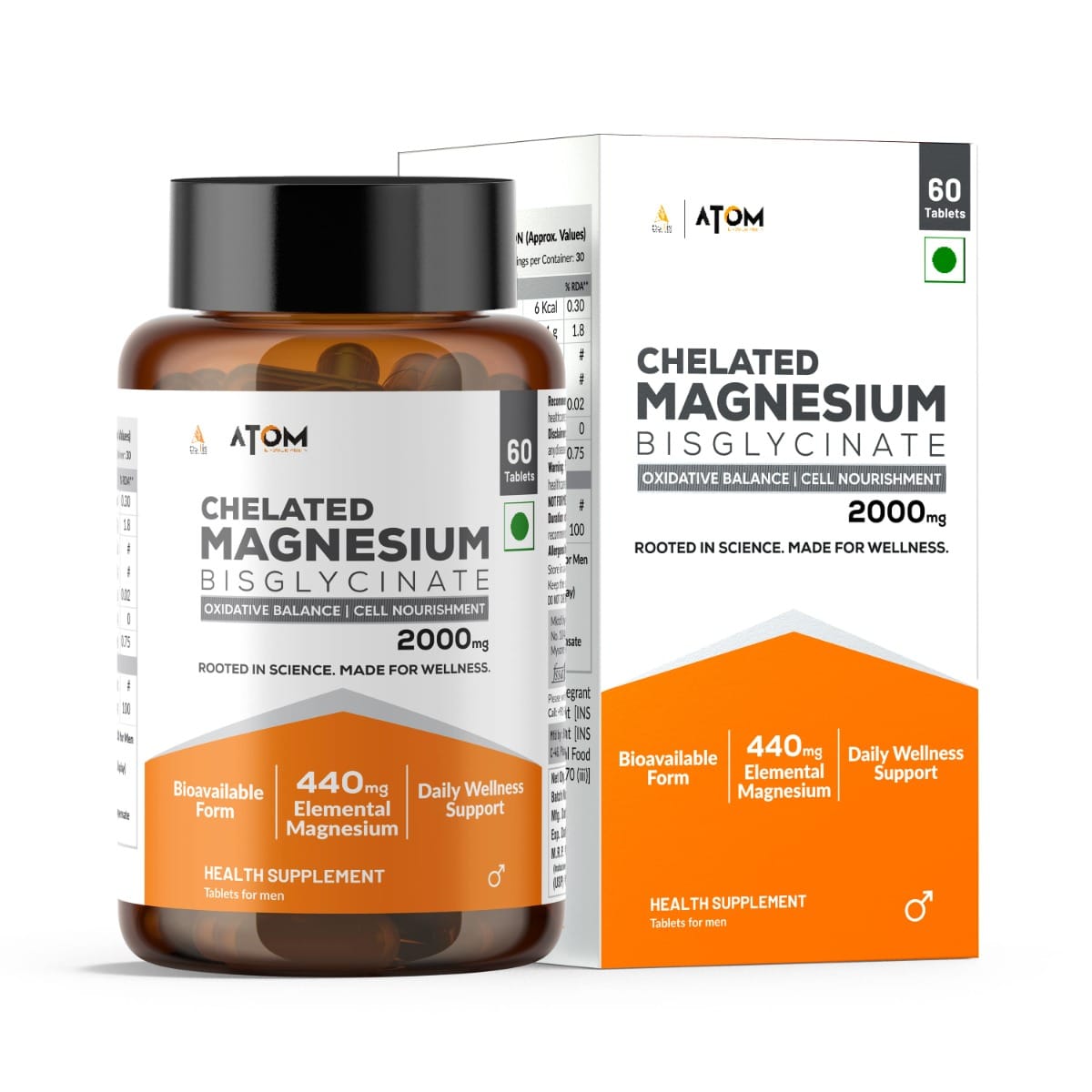 

AS-IT-IS ATOM Magnesium Bisglycinate I Chelated Bioavailable Form I 440mg Elemental Magnesium 60 Veg Tablets | Supports Oxidative Balance, Cellular...