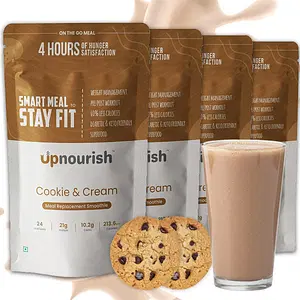 Upnourish Meal Replacement Shake, 50g, Pack of 4 | Cookies and Cream Weight Loss Smoothie | Dietary Supplement Rich in Proteins (21g), MCTs, Probiotics and Vitamins (4 Servings)