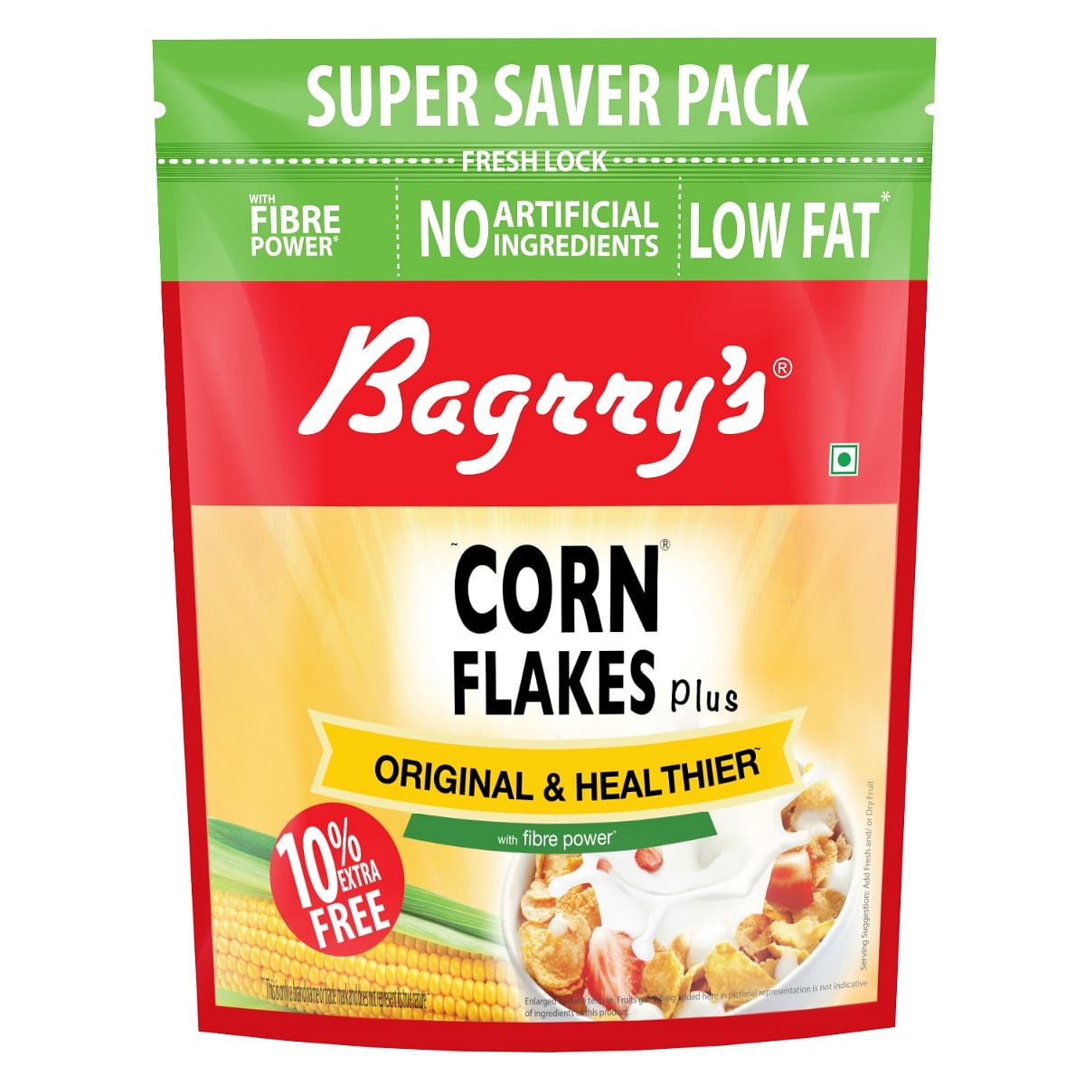 

Bagrry's Corn Flakes Plus - Original & Healthier (With 2X Fiber) -880 G