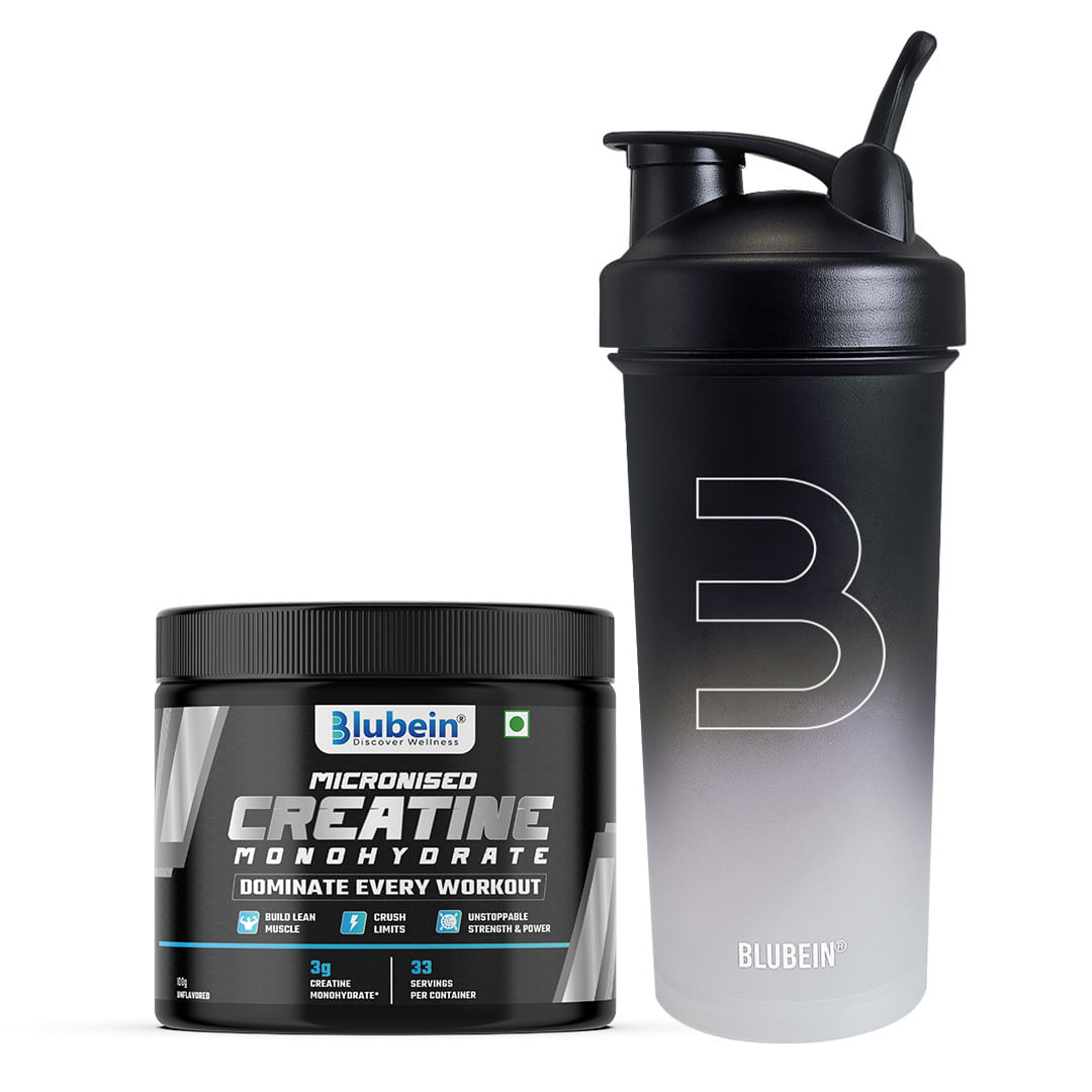 

Blubein Micronised Creatine Monohydrate with Premium Shaker | Supports Lean Muscle Growth, Faster Recovery & Cognition | Unflavoured | 100g