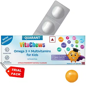 QUARANT VitaChews Omega 3 Fish Oil + Multivitamin for Kids Supports Overall Health, Clinicially Tested 43% Higher DHA+EPA Absorption, No Fishy Taste & Smell (Gummies Upgrade) 3 Sugar Free Jelly Chew (TRIAL PACK)