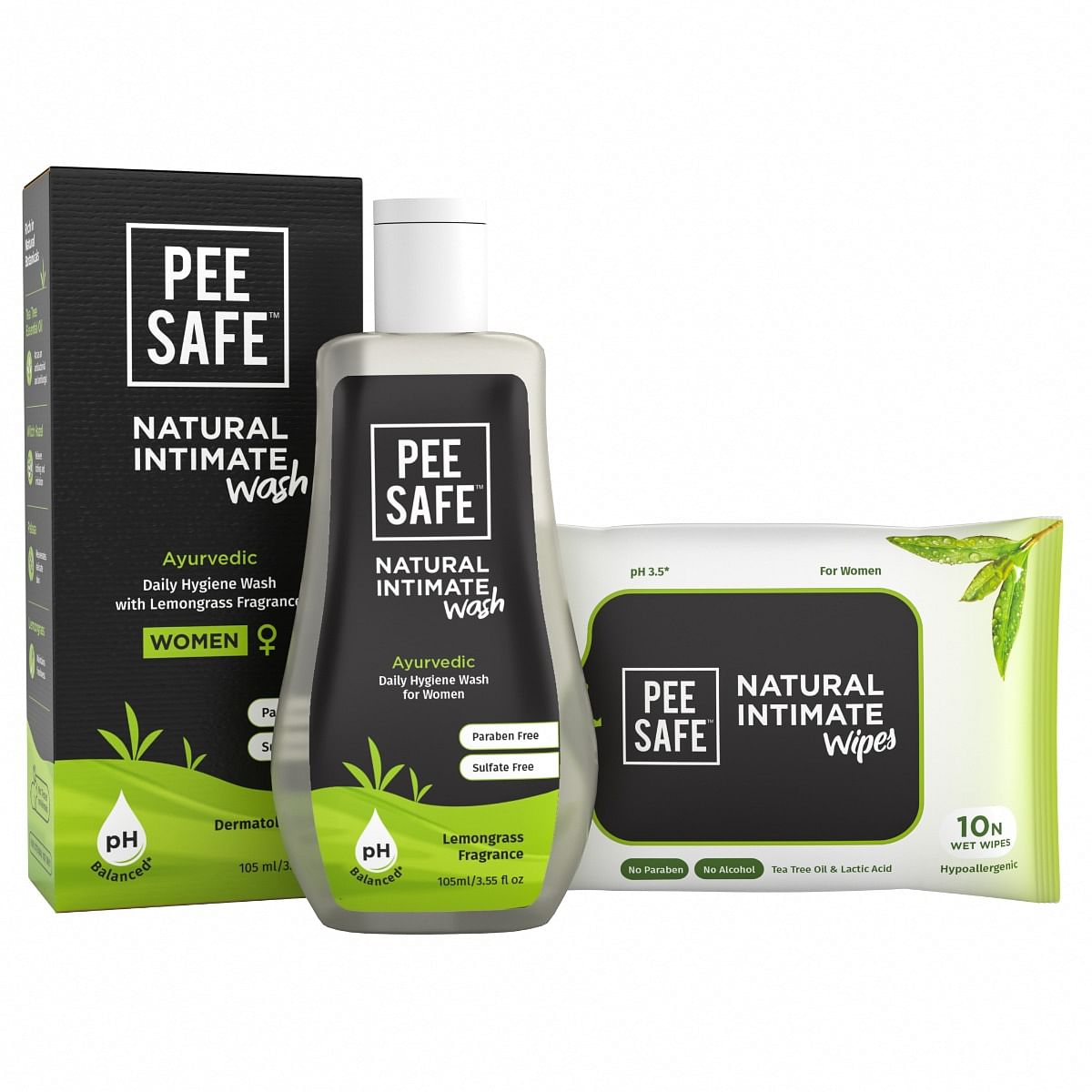 

Pee Safe Natural Intimate Wash For Women - 105ml and Natural Intimate Wipes (Pack of 10 Wipes)