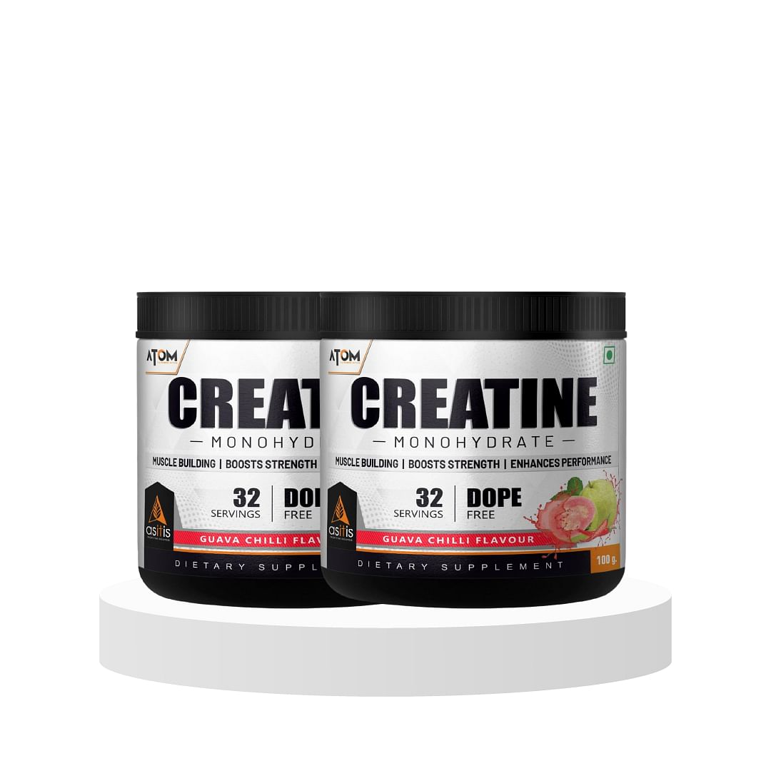 

AS-IT-IS ATOM Creatine Monohydrate - 32 Servings | Dope Free | Enhances Performance | Promotes Muscle Gains | Guava Chilli Flavour - 100g Pack of 2