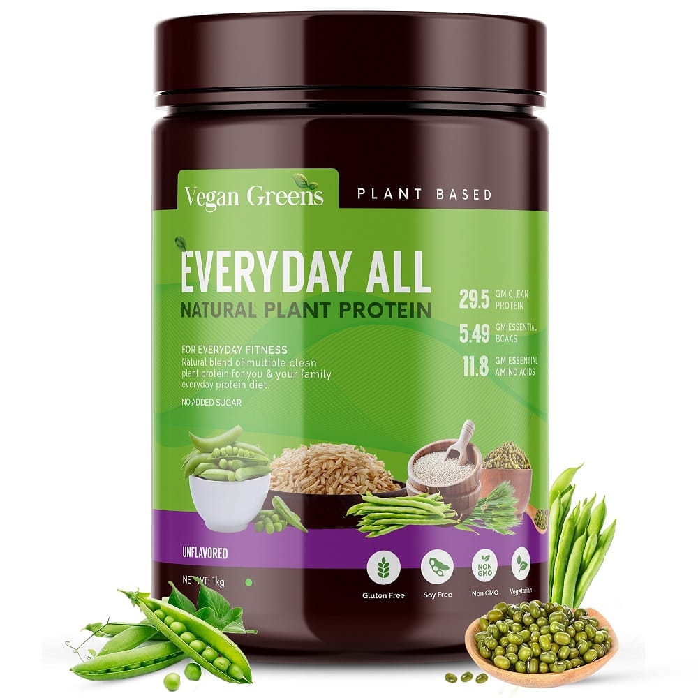 

Vegan Greens Everyday All Natural Plant Protein- Clean High Protein For Everyday Fitness (1 Kg, Unflavored)