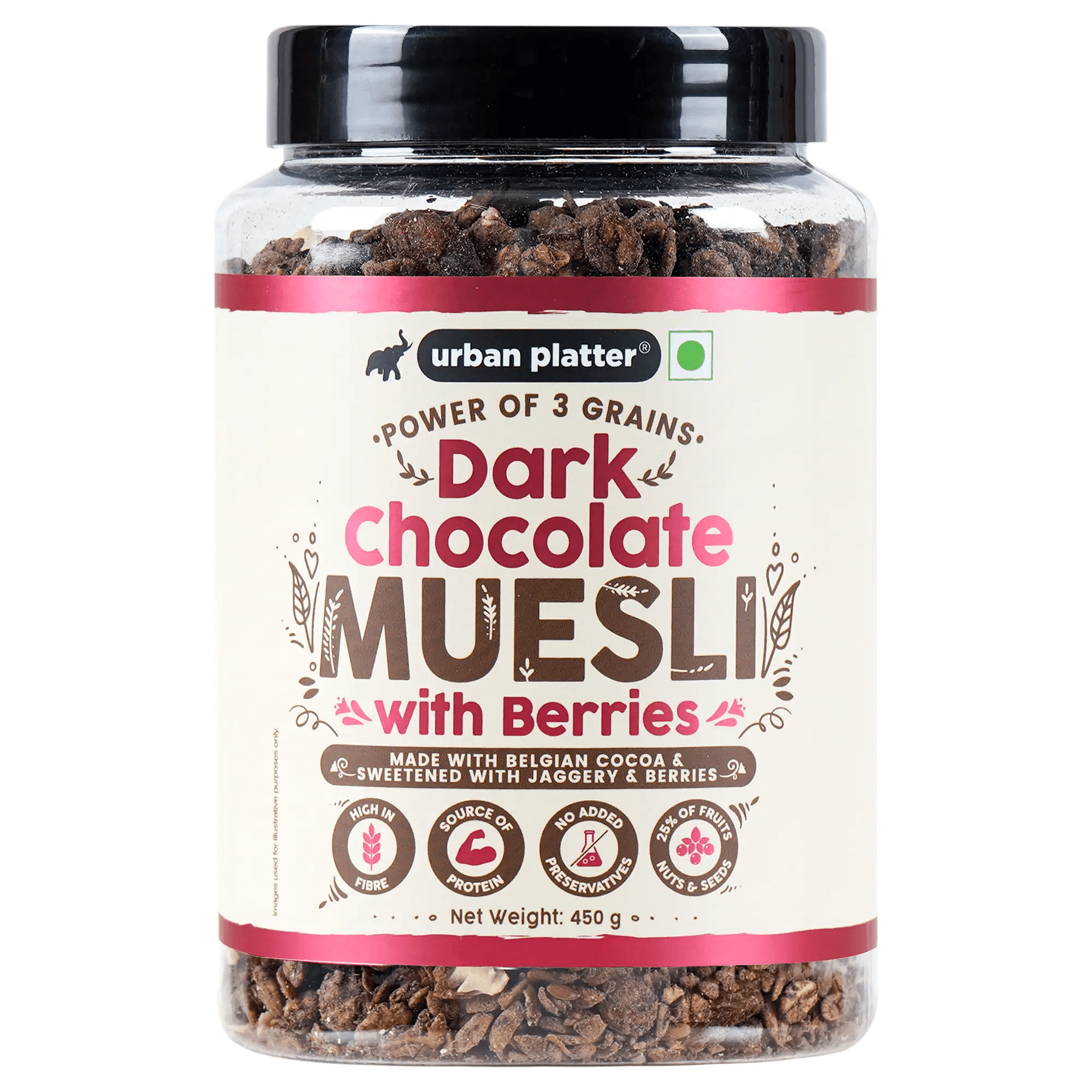 

Urban Platter Dark Chocolate Muesli with Berries, 450g (Made with 25% of Fruits, Nuts & Seeds | Source of Protein | High in Fibre | Healthy Multigr...