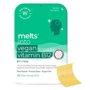 Wellbeing Nutrition Melts Vegan Vitamin B12 | 30 Oral Thin Strips | Orange  Mint | Nervous System | Heart