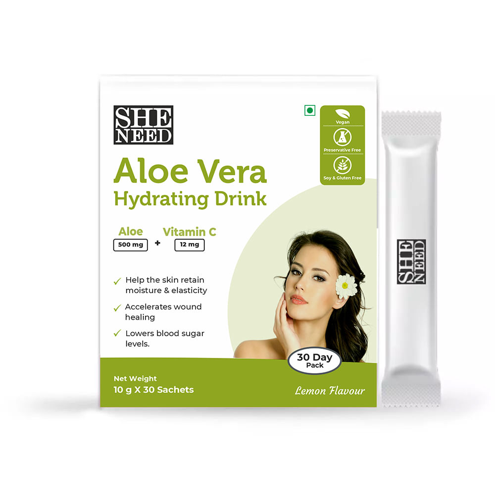 

Sheneed Aloe Vera hydrating drink with Vit-C-improves skin & hair growth,Vegan-10x30 Sachets